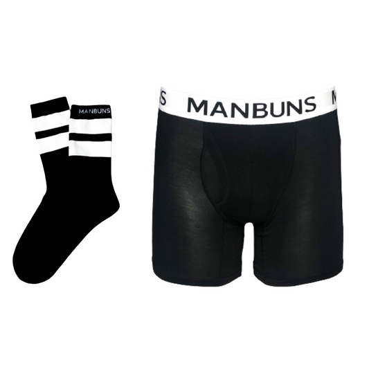 Men's Classic Black Boxer Brief Underwear with Pouch and Sock Set