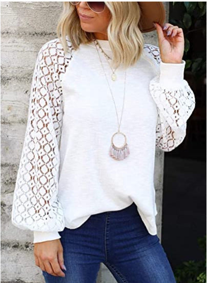 Long Sleeve Lace Stitching Top