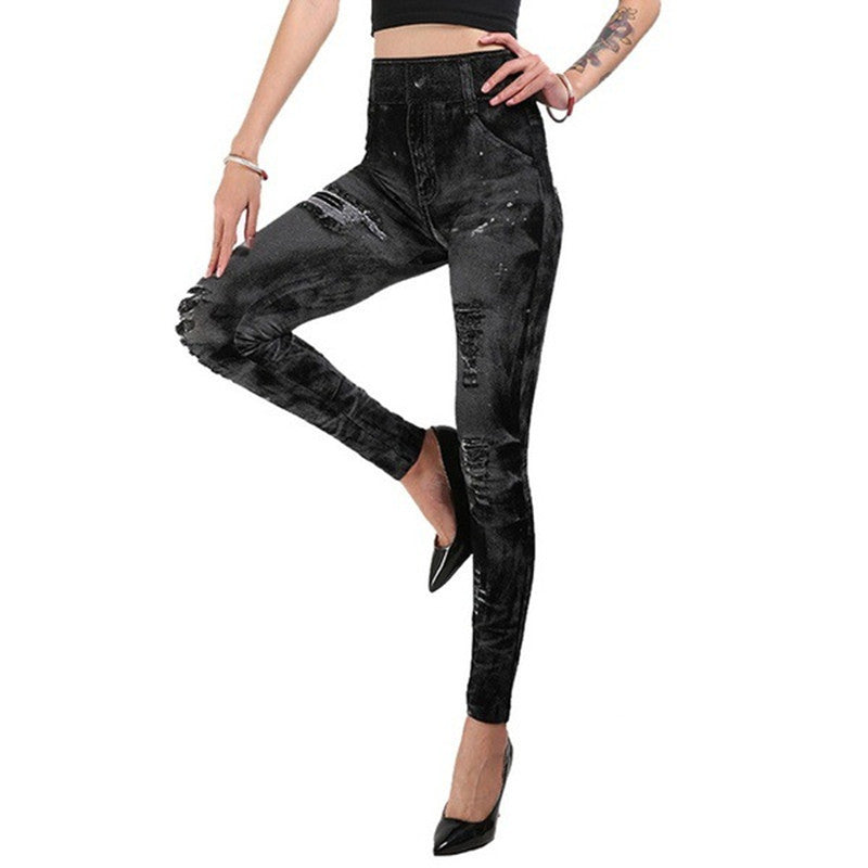 Color Washed Imitation Jean Leggings