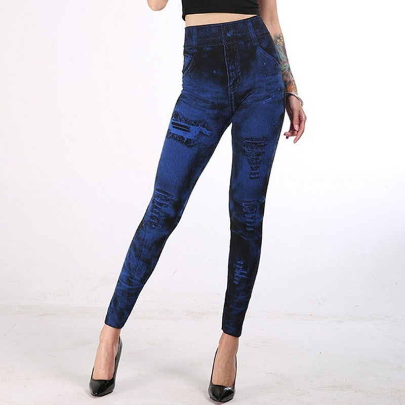 Color Washed Imitation Jean Leggings