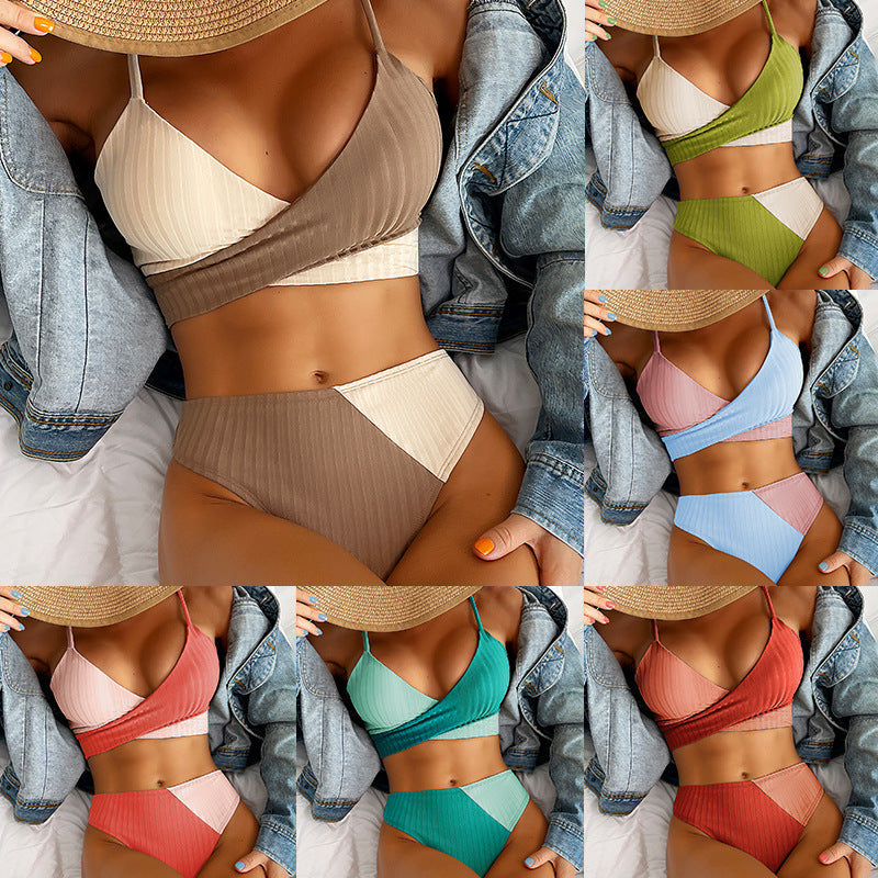 Bikini Patchwork Ribbed Women's Swimsuit