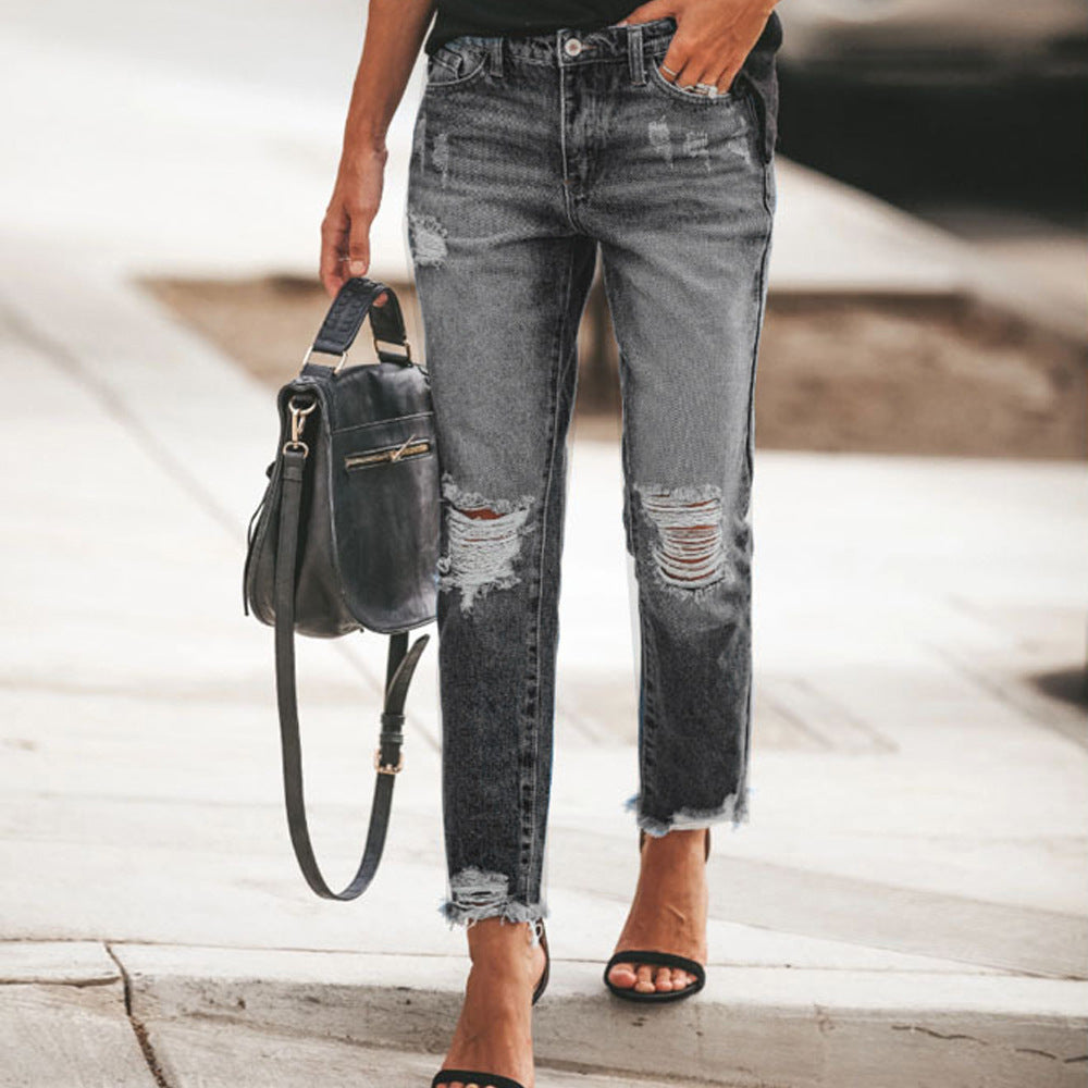 Ripped Mid Calf Women Jeans