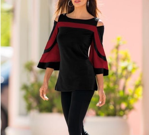 Off-the-Shoulder Flared Sleeve Blouse