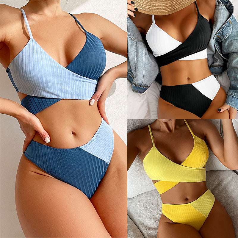 Bikini Patchwork Ribbed Women's Swimsuit