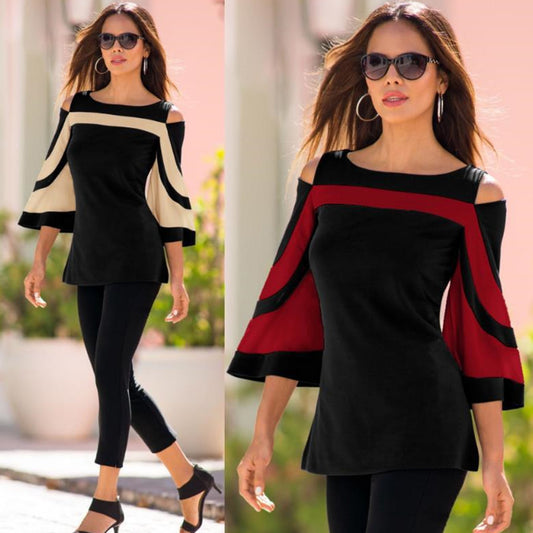 Off-the-Shoulder Flared Sleeve Blouse