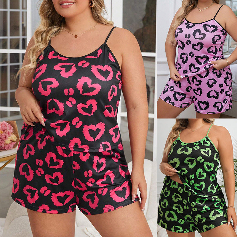 Plus Size Heart Printing PJ Set