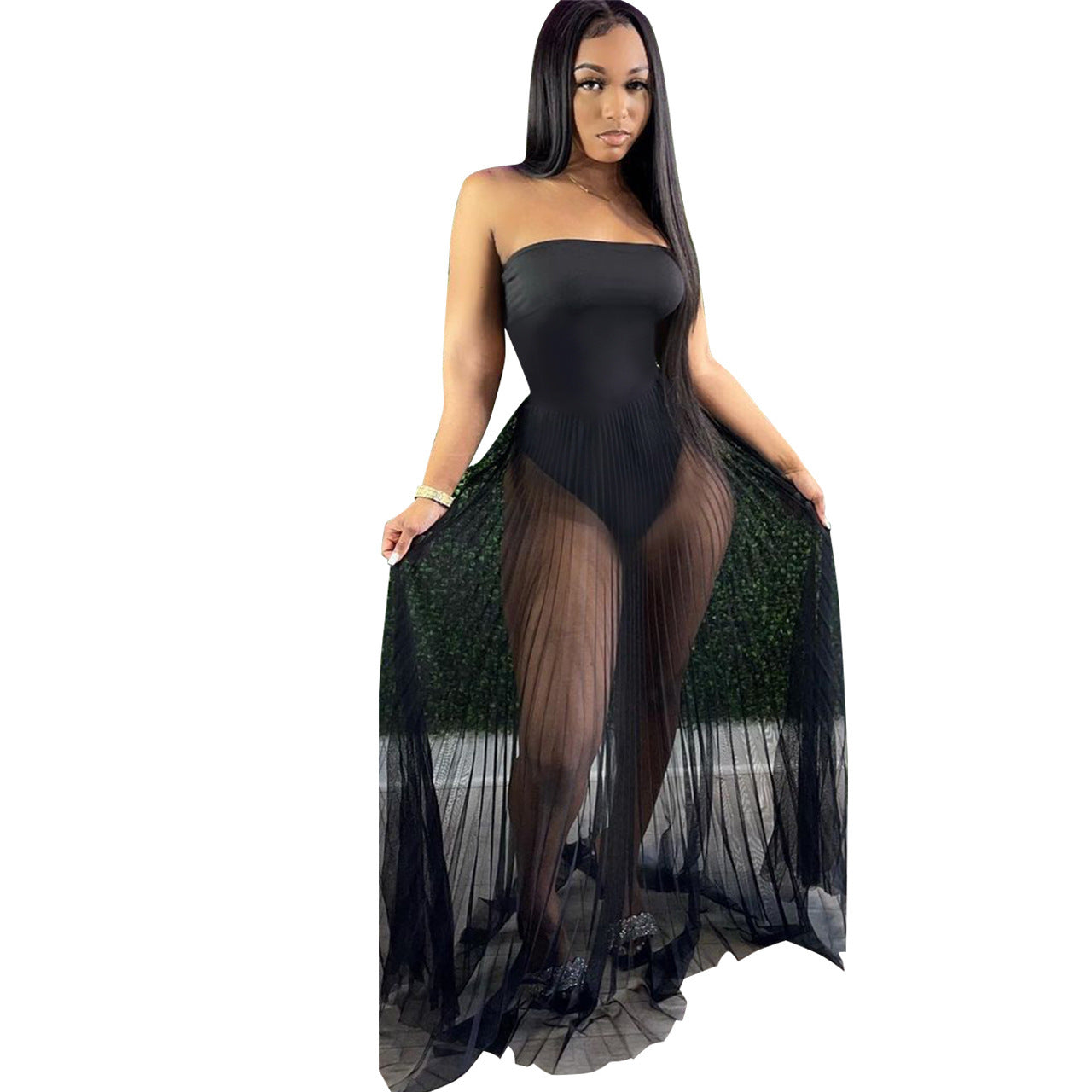 Sexy Mesh Dress With Wrapped Chest