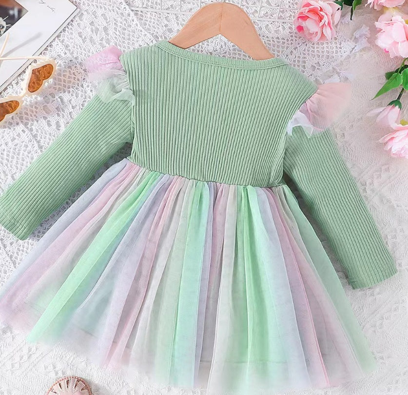 Bow Mesh A- Line Two Color Dress