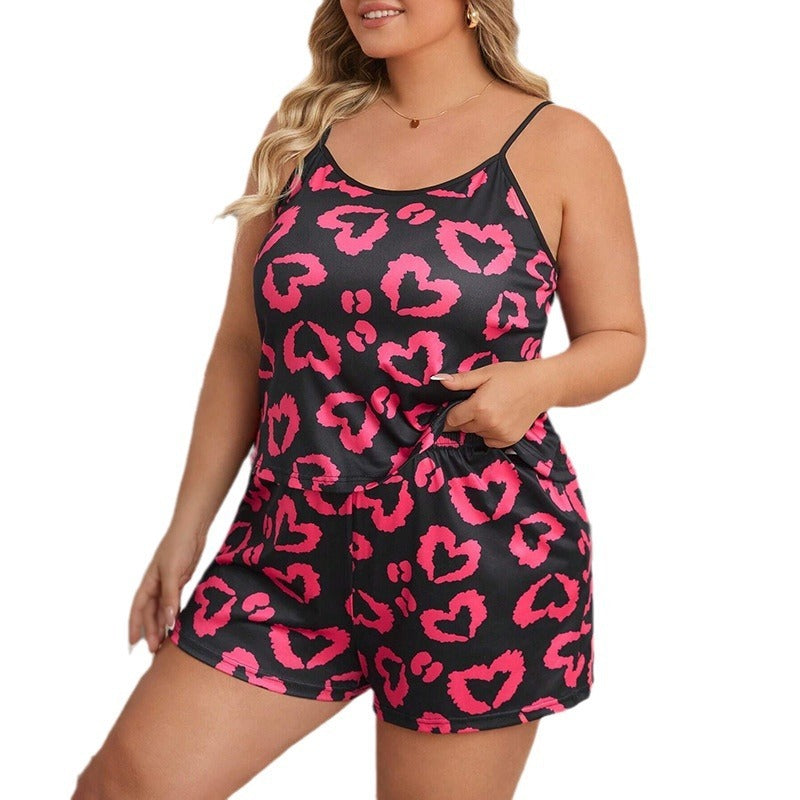 Plus Size Heart Printing PJ Set