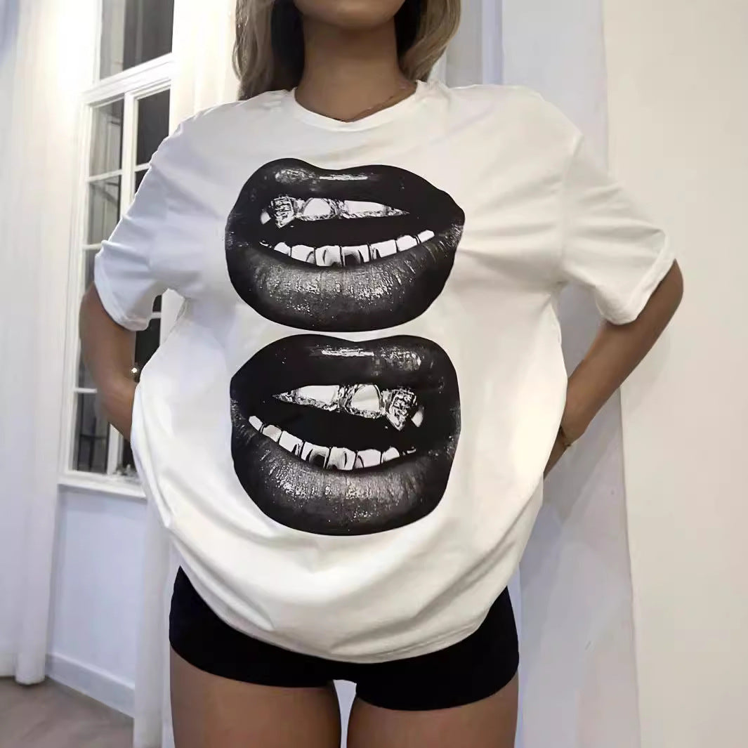 Black&White Lips Short Sleeve Shirt