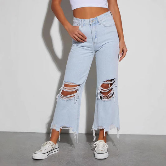 Loose Mid Calf Ripped Women Jeans