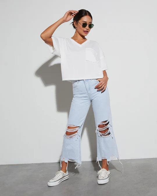 Loose Mid Calf Ripped Women Jeans