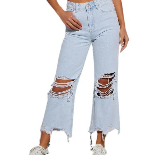 Loose Mid Calf Ripped Women Jeans