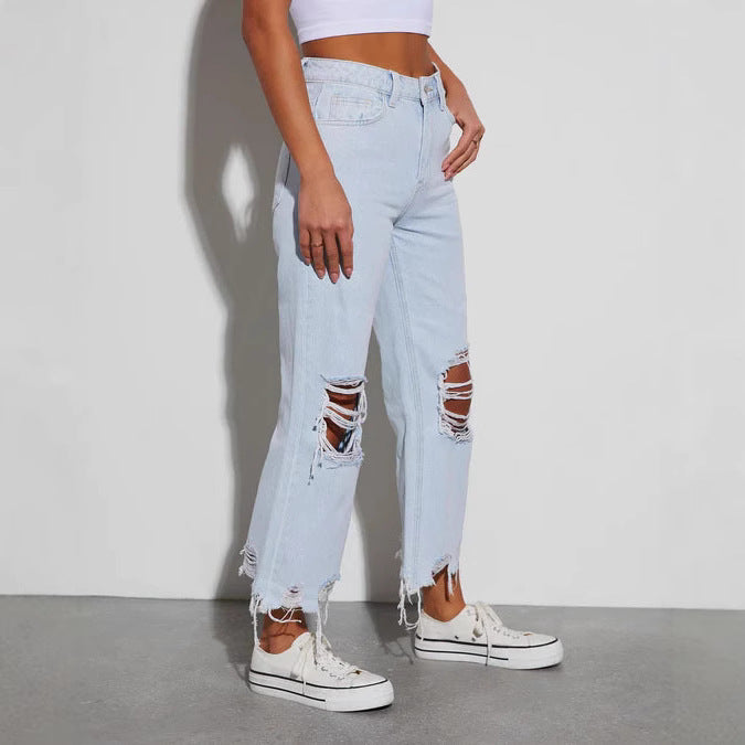 Loose Mid Calf Ripped Women Jeans