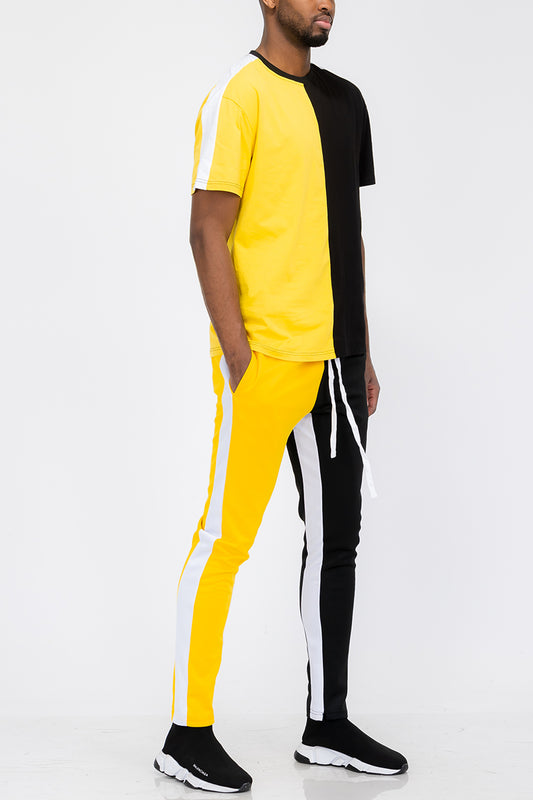 Two Way Split Tshirt Set Yellow/Black