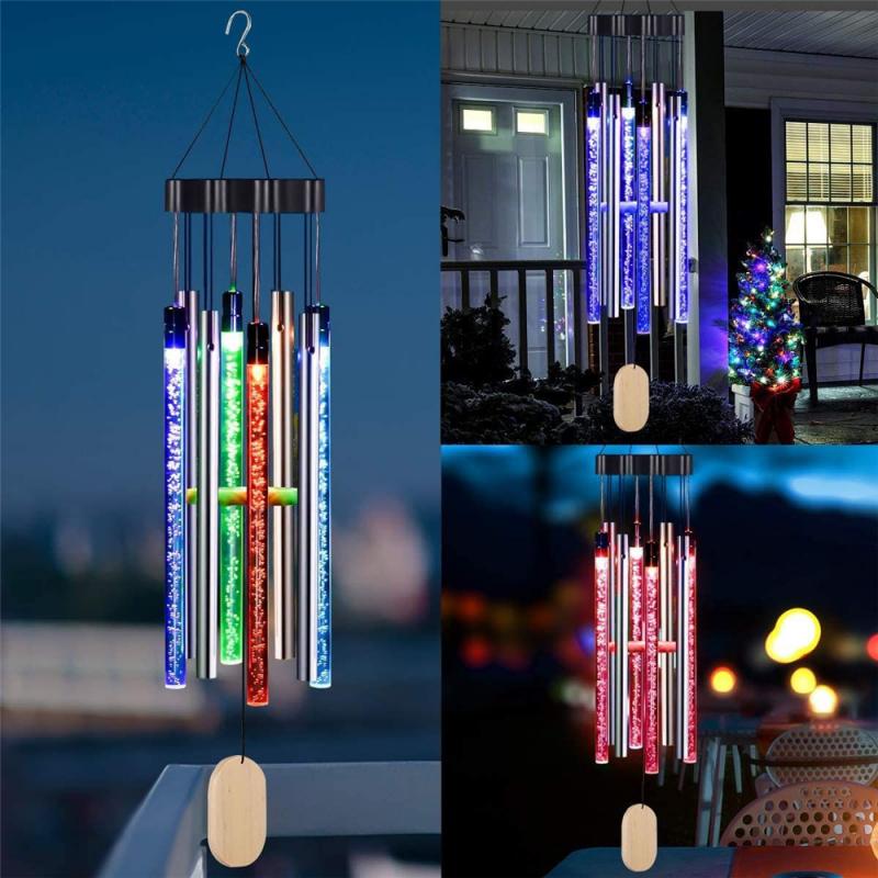 Solar Powered Musical Wind Chime Colorful Bubble Column Garden Decor