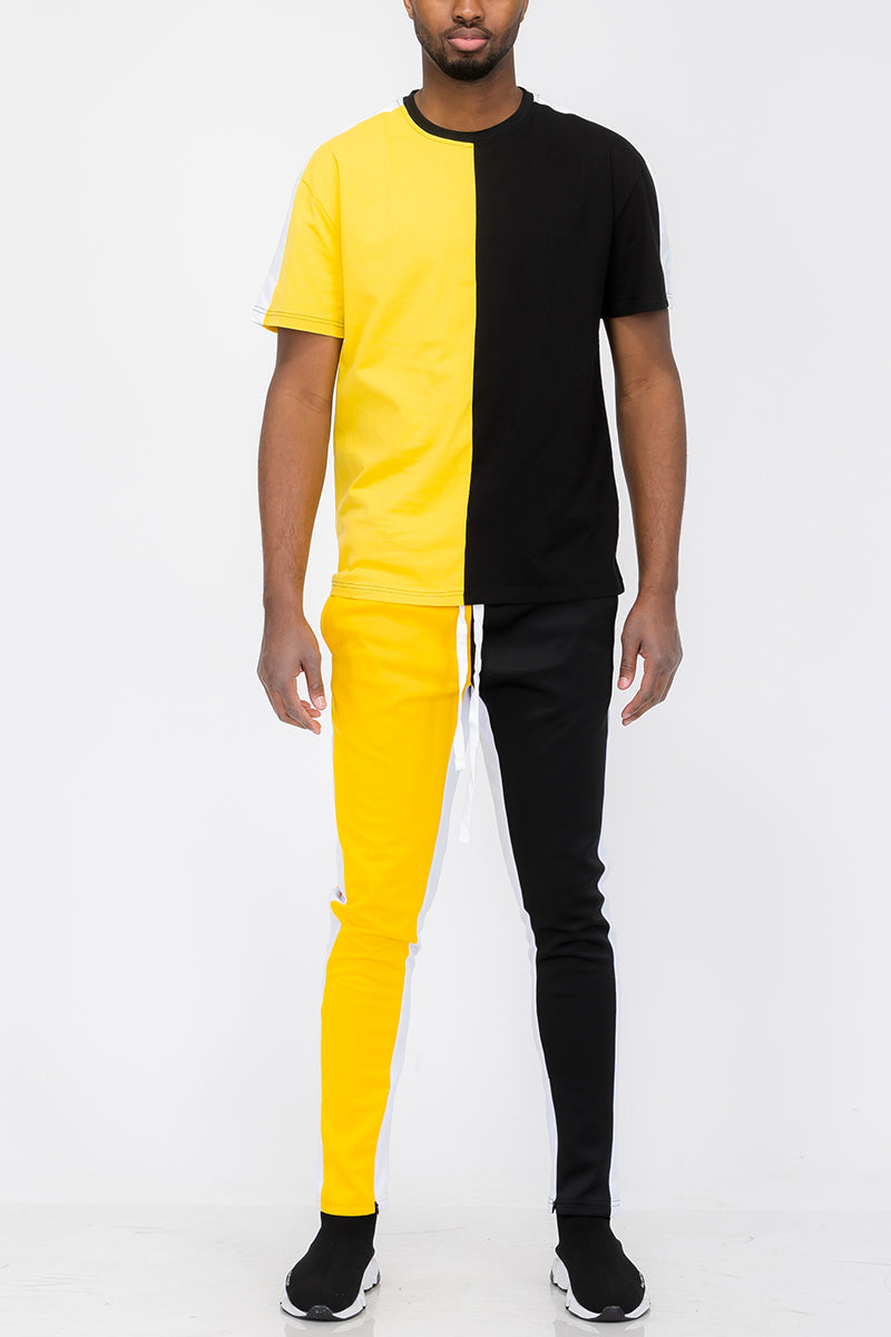 Two Way Split Tshirt Set Yellow/Black