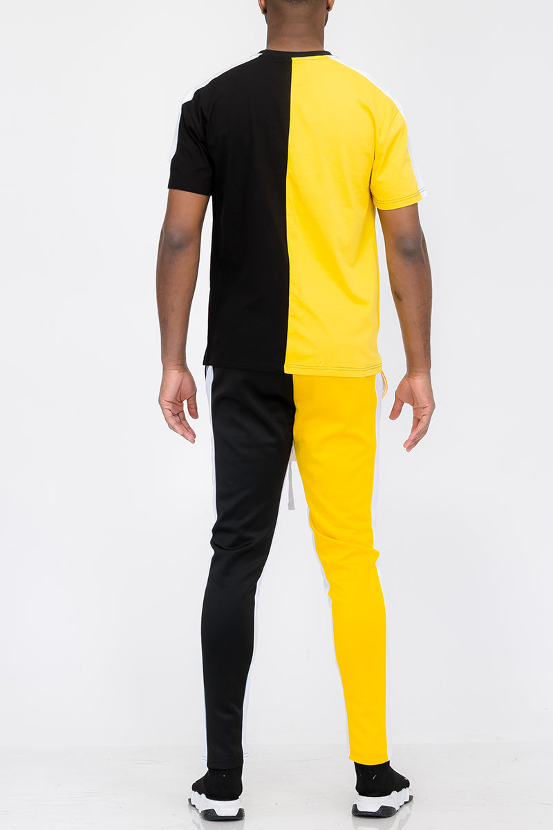 Two Way Split Tshirt Set Yellow/Black