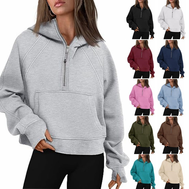 Zipper Hoodies Sweatshirts With Pocket Loose Pullover